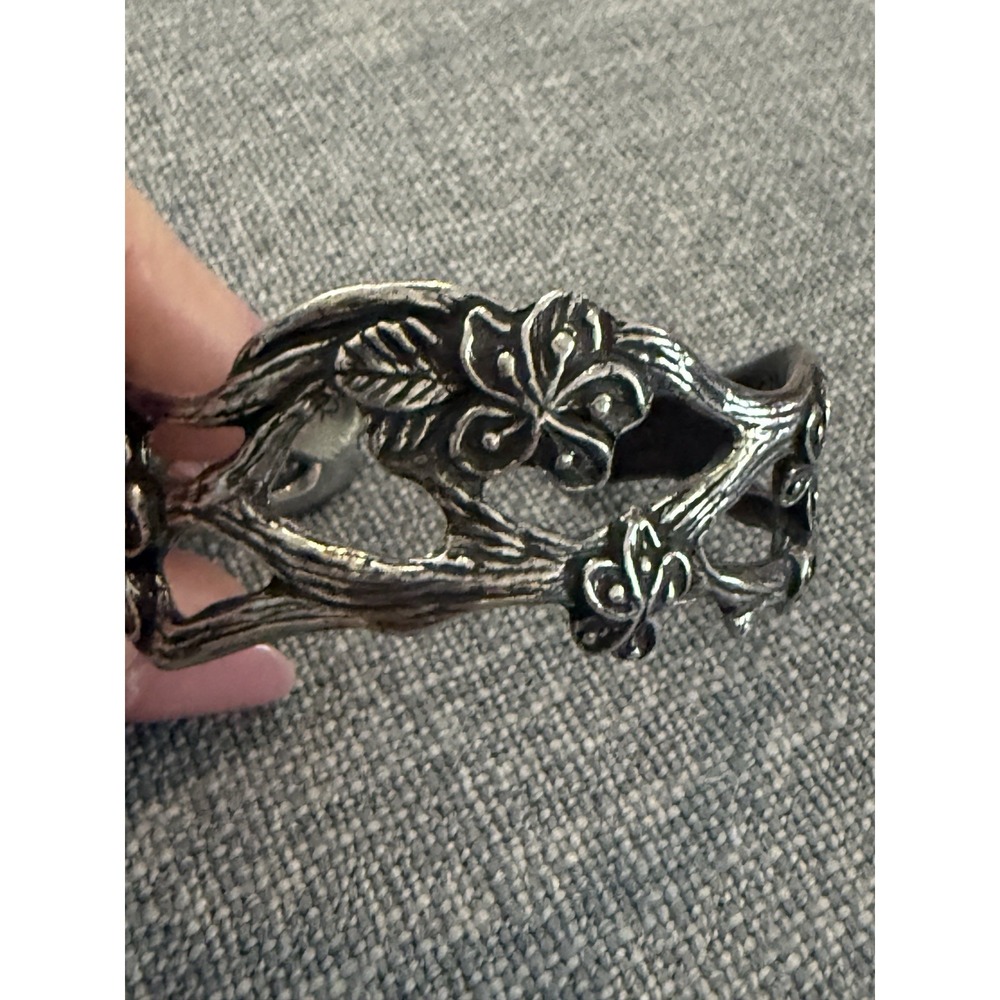 Salisbury‎ Pewter Carved Cherry Blossom Relief Floral Adjustable Cuff Bracelet